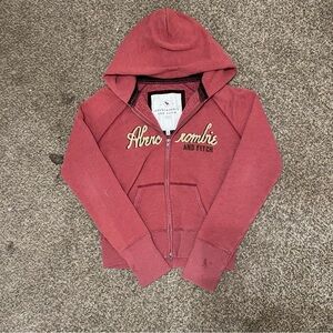 Abercrombie & Fitch Mauve-Red Zip Hoodie with Script Logo